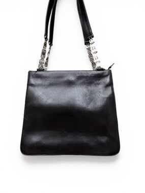 Vintage Bally Black Leather Shoulder Bag B Chain Strap Y2K Minimalist